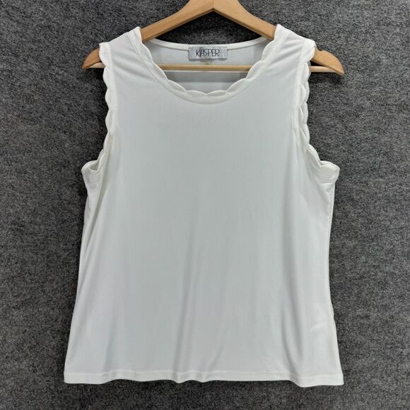 Kasper Blouse Women M Medium White Sleeveless Wide Strap Round Neck Casual - Picture 1 of 7
